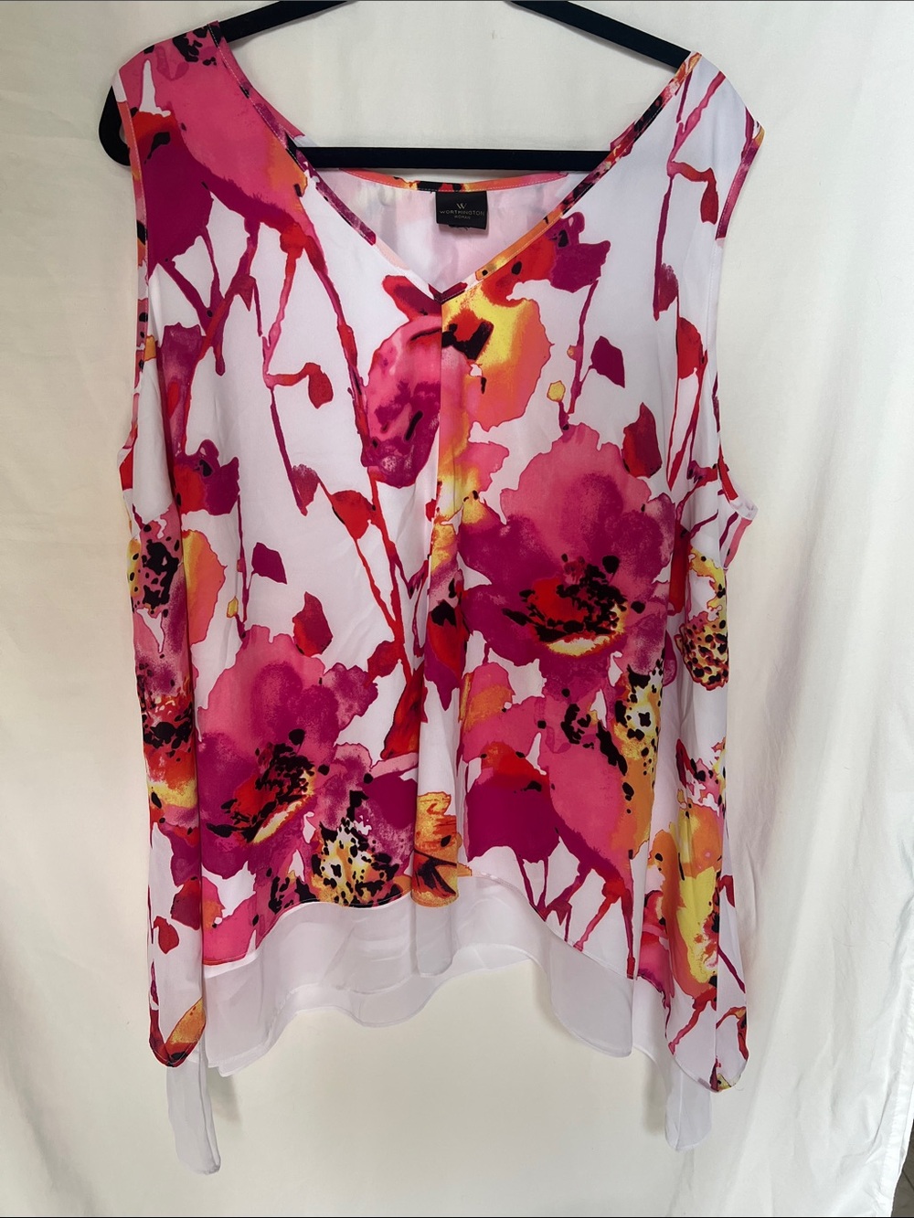 Women’s Floral Sleeveless V-Neck Top in Pink and Yellow